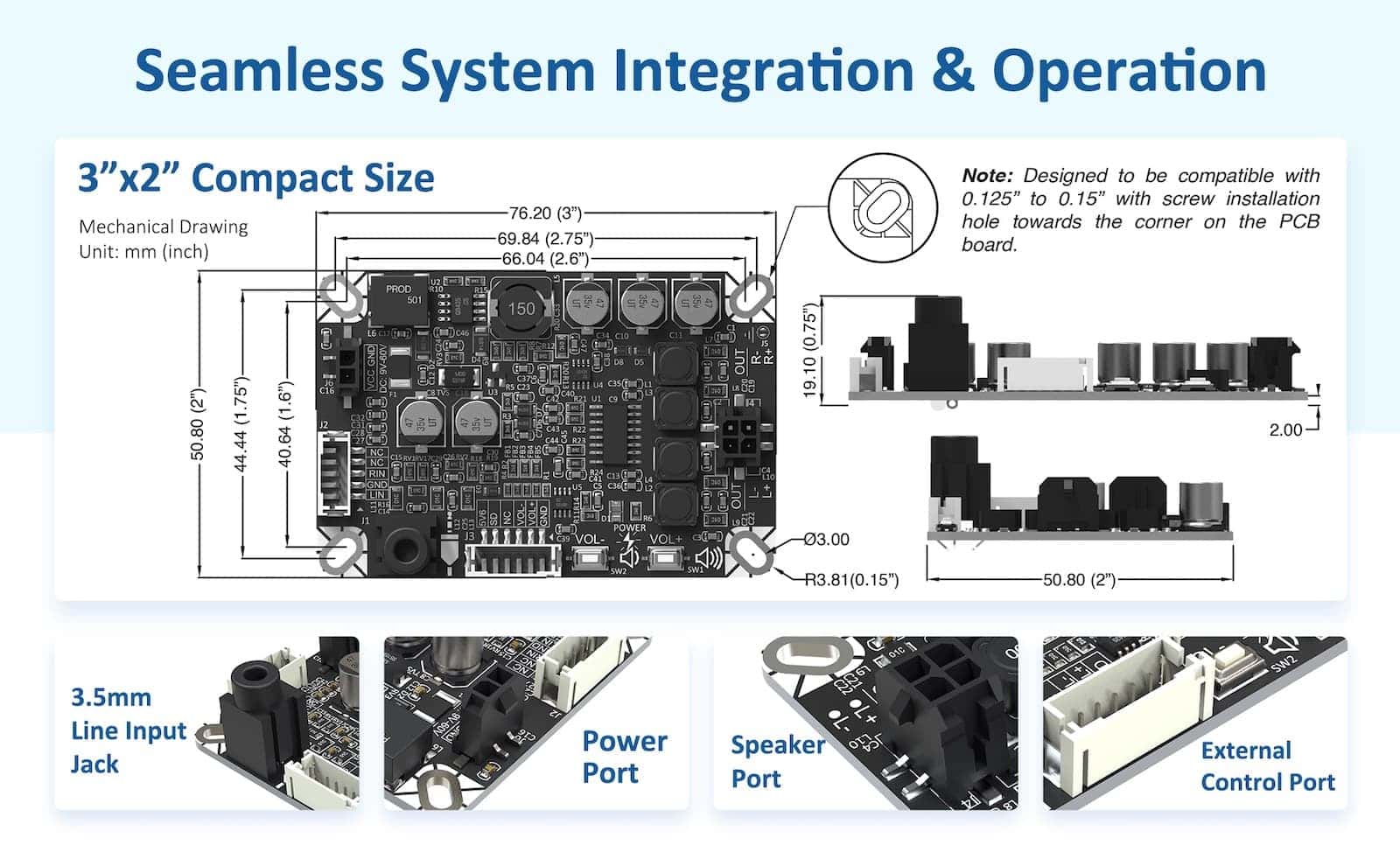 ＡＯＡＯ２３ページ AA-AB32143 AIPO2X3 2 x 3W RMS Class D Audio Amplifier Board with