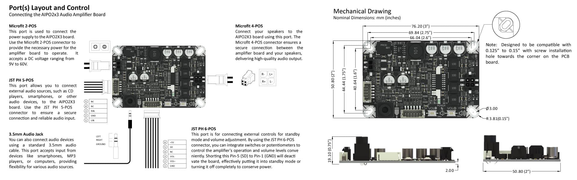 AA-AB32143 AIPO2X3 2 x 3W RMS Class D Audio Amplifier Board