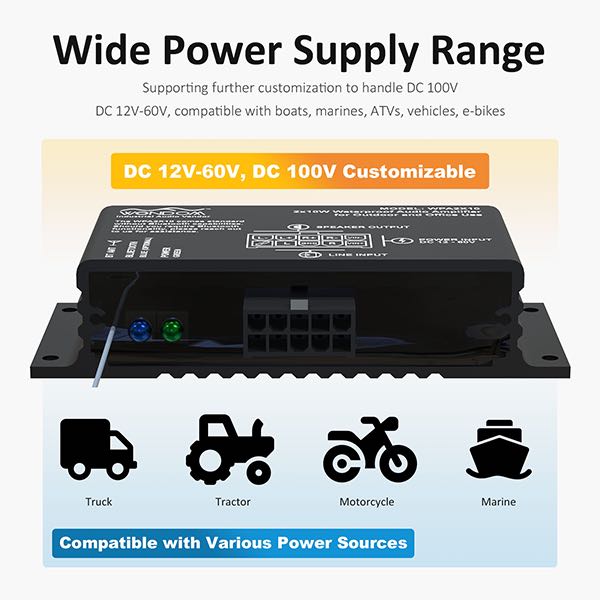 AA-AS32987 WPA2X10 2 x 10W DC12-60V Waterproof Amplifier for
