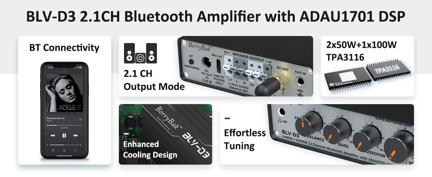 AA-AS32991 BLV-D3 2.1CH 2x50W+1x100W TPA3116 Bluetooth Amplifier