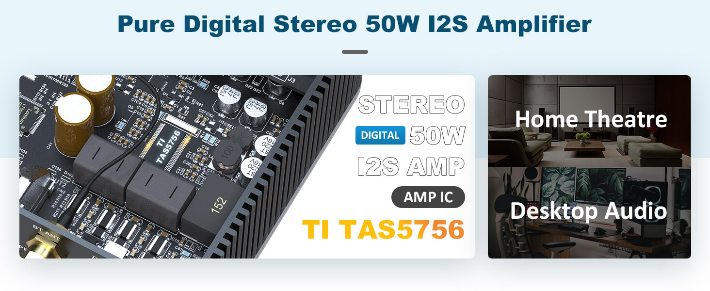 AA-AS32983 HEV250 2x50W QCC3095 Bluetooth 5.4 I2S Amplifier HDMI