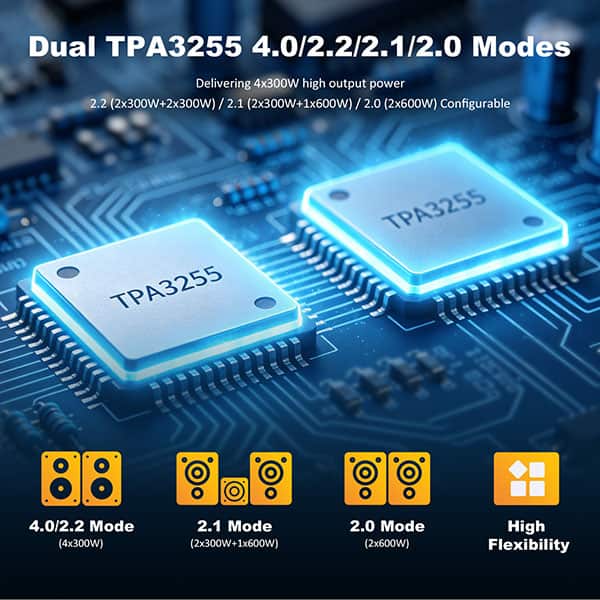 AA-JA33288 JAB6 Dual TPA3255 4x300W 4.0/2.1/2.0 Class D Amplifier